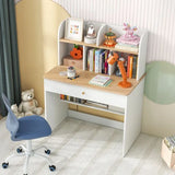 Heavy Duty Solid Hutch Desk | Storage Shelves & Drawer | Bookcase  | White | 3- 15 Years