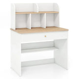 Heavy Duty Hutch Desk | 5 Hutches | Storage Shelves & Drawer | Bookcase  | White | 3- 15 Years