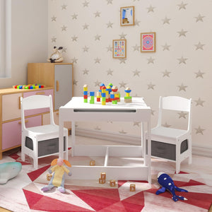 Montessori 4-in-1 Table & Chairs | Reversible Top | Blackboard | Desk | Paper Roll |  Grey Storage Drawers