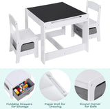 Montessori 4-in-1 Table & Chairs | Reversible Top | Blackboard | Desk | Paper Roll |  Grey Storage 