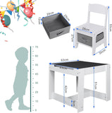 Montessori 4-in-1 Table & Chairs | Reversible Top | Blackboard | Desk | Paper |  Grey Storage