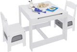 4-in-1 Table & Chairs | Reversible Top | Blackboard | Desk | Paper Roll |  Grey Storage Drawers