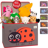 Large Collapsible 80L Montessori Kids Toy Box with Lid | Scratch resistant | 10 Animal Designs | 3D Applique