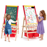 Large 3-in-1 Eco Conscious Pine Wood Height Adjustable Easel | Whiteboard | Blackboard Double Easel | 3-10 years