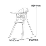Modern high chair with adjustable footrest and safety harness