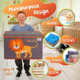 Large Collapsible 80L Montessori Kids Toy Box with Lid | Scratch resistant | 10 Animal Designs | 3D Applique