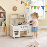 Kids Montessori Inspired Wooden Toy Kitchen with Realistic Sounds & Accessories | Natural & White