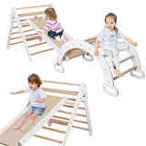 6-in-1 Eco-houten klimrek voor kinderen | Montessori Pikler-set | Boog | Rocker | Dia | Klimdriehoek | Den | Wit Natuurlijk