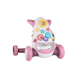 Montessori baby walker in pink activity panel with shape sorter, gears and beads