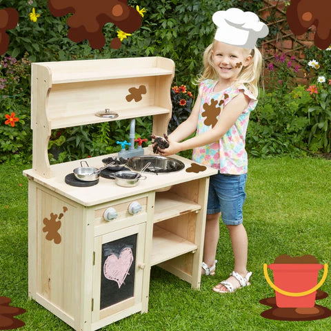 Non allergenic Eco Friendly Montessori Natural Wooden Kids Mud Kitchen Indoor Outdoor Wooden Toy Kitchen 3 Years