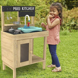 Cocina de barro para niños FSC Montessori Eco Wood | Cocina de juguete de madera | Grifo y fregadero que funcionan | 3 años+