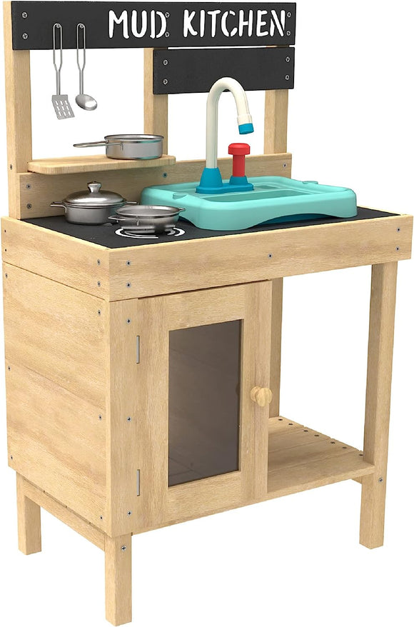 FSC Montessori Eco Wood Kids Mud Kitchen | Wooden Toy Kitchen | Working Tap & Sink | 3 Years+