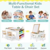 Montessori Art Table & 2 Chairs Set | Easel | 6 Storage Boxes | Paper Roller | White | Multi Drawers
