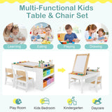Montessori Art Table & 2 Chairs Set | Easel | 6 Storage Boxes | Paper Roller | White | Multi Drawers