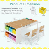 Montessori Art Table & 2 Chairs Set | Easel | 6 Storage Boxes | Paper Roller | White | Multi Drawers