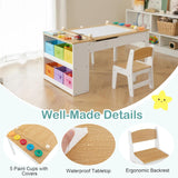 Montessori Art Table & 2 Chairs Set | Easel | 6 Storage Boxes | Paper Roller | White | Multi Drawers