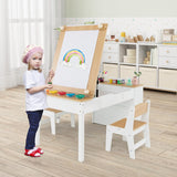 Juego de mesa de arte Montessori y 2 sillas | caballete | 6 cajas de almacenamiento | rodillo de papel | blanco | cajones múltiples