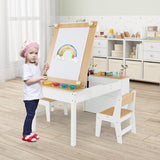 Montessori Art Table & 2 Chairs Set | Easel | 6 Storage Boxes | Paper Roller | White | Multi Drawers