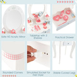 White Kids’ Dressing Table & Stool with Oval Mirror, Drawer & Play Accessories inc Hairdryer