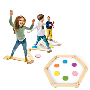 Pilier Montessori | poutre d'équilibre en bois écologique | tremplins et disques | naturel 