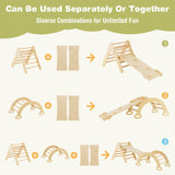 6-in-1 Kinder-Klettergerüst aus Öko-Holz | Montessori Pikler-Set | Bogen mit Rocker | Folie | Kletterdreieck | Den