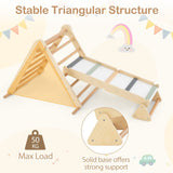 4-in-1 Climbing Frame and Pikler Triangle Set with 2-Sided Ramp in Natural Wood Finish