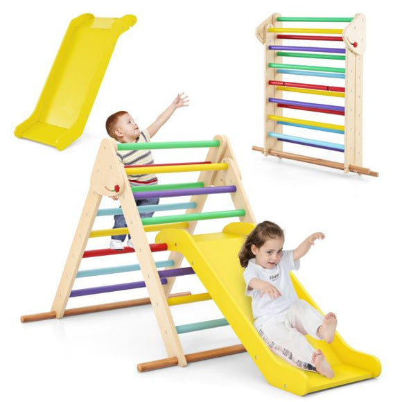 3-in-1 Eco Wood Folding Climbing Frame | Montessori Pikler Triangle, Slide & Climber | 12m+
