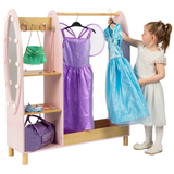 Riel de vestir Montessori de lujo | Espejo con iluminación LED y almacenamiento | 1,09 m de altura | Rosa