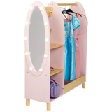 Riel de vestir Montessori de lujo | Espejo con iluminación LED y almacenamiento | 1,09 m de altura | bastante rosa