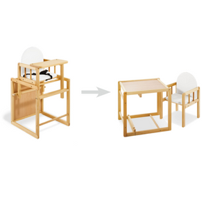 Chaise haute combinée à hauteur réglable en bois de pin écologique 2 en 1 | Ensemble table et chaises | Naturel | 6 mois - 6 ans