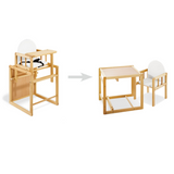 Комбинированный детский стульчик для кормления из эко-сосны 2-в-1 с регулируемой высотой | Набор столов и стульев | Натуральный | 6 месяцев - 6 лет