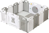 14-teiliges, faltbares und modulares Baby-Laufgitter | Bällebad | Grau und Weiß | Optionale Schaumstoffmatten