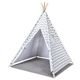 Eco indiskt tipi-tält för barn | golvmatta | lekstuga | bomull | vit & grå
