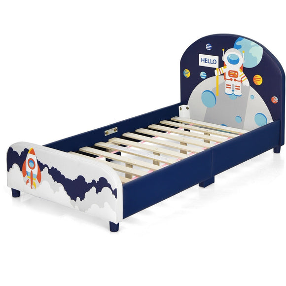 Kids Single Bed | Upholstered Soft Headboard & Footboard | Spaceman