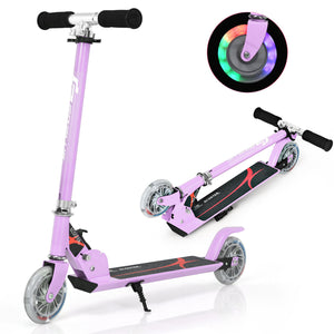 Trottinette Freestyle Pliable Réglable En Hauteur | Barre En T Réglable | Pousser Coup De Pied | Éclairer 2 Roues | Rose | 4-13 Ans