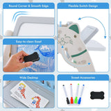 3-in-1 Kids Height Adjustable Magnetic Dry Erase Easel | Desk | Book case & Stool | Blue/Grey