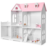 Estante de casa de bonecas de 2 camadas 2 em 1 estante de madeira infantil multifuncional