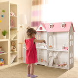2-stöckiges Puppenhaus-Bücherregal 2-in-1-Mehrzweck-Kinderzimmer aus Holz