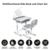 Adjustable Kids Study Desk & Chair Set Children Drawing Table W/ Lamp