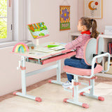 Escritorio de estudio inclinable ajustable en altura Montessori para niños y silla de diseño ergonómico | Rosa | 3-12 años