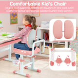 Escritorio de estudio basculante ajustable en altura Montessori y silla ergonómica | rosa | 3-12 años