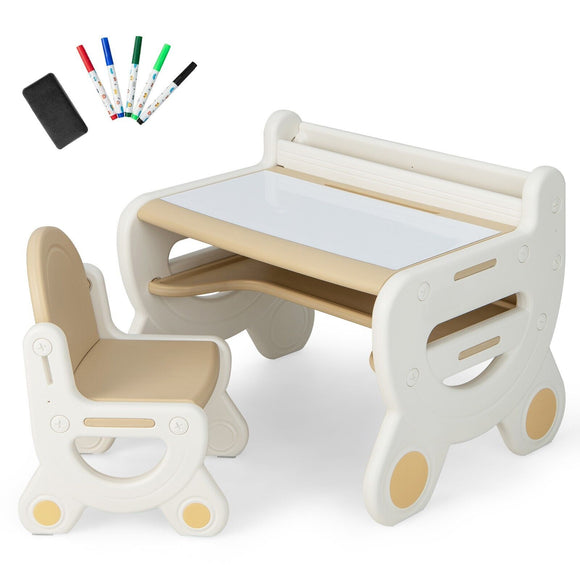 Kids 2-in-1 Table & Chair Set with Whiteboard Top & Storage | Toddler Activity Table | Eraser | Dry-Wipe Pens
