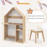 3-in-1 Kids Table and Chair Set House-Shaped Wooden Desk with Ample Storage