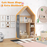 Montessori 3-in-1 Kids Desk and Stool | House Shaped Bookcase | Toy Storage | Blackboard