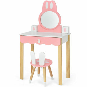 Kaptafel en stoel voor kinderen, make-up kaptafel met spiegel en lade