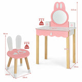 Kids Vanity Table and Chair Set Pretend Makeup Dressing Table W/ Mirror 