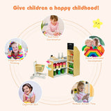 Burr‑free curved rounded safety corners on wooden supermarket playset