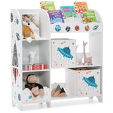 2-in-1-Montessori-Bücherregal und Spielzeugaufbewahrungseinheit | Holzaufbewahrung | Weltraumthema | Weiß