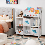 półka na książki i zabawki Montessori 2 w 1 | Drewniane przechowywanie | Motyw kosmiczny | białe tło