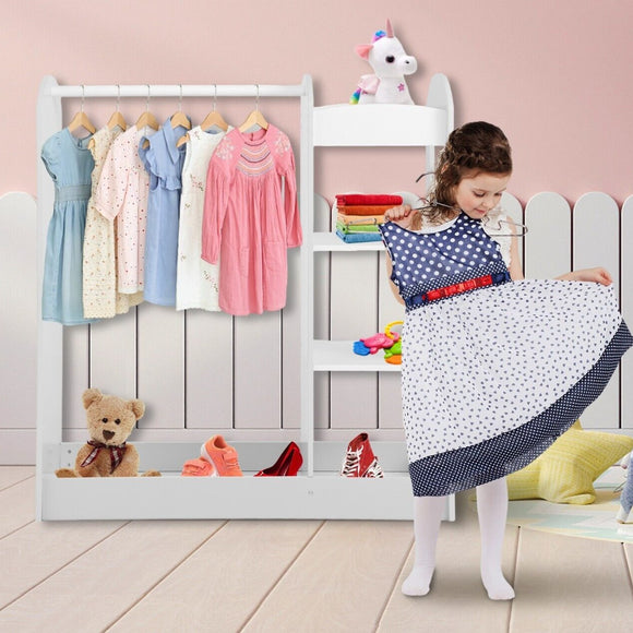 Montessori Dress Up & Clothes Rail | 4 Shelves with Mirror & Storage | Pink or White | 1m High